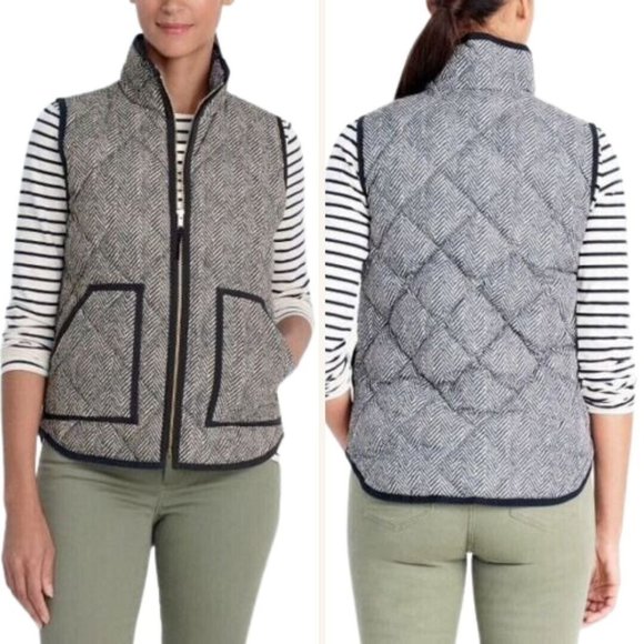 J Crew Quilted Excursion Down Vest XS Sleeveless Contrast Trim Full Zip Gray - Picture 2 of 11